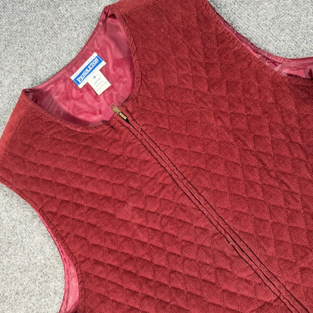 Pendleton Knockabouts Burgundy Quilted Corduroy Zip Up Vest Womens 18 #4988